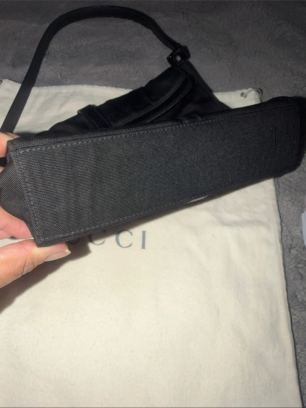 Preloved Vintage Gucci Jackie shoulder bag crafted in black nylon with metallic